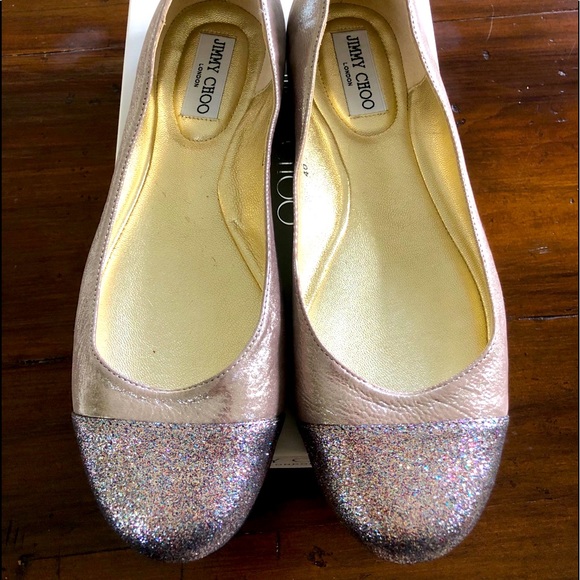 JIMMY CHOO Ballet Flat Multi whirl EU40, 10 beige metallic sparkle glitter shine - Picture 2 of 10